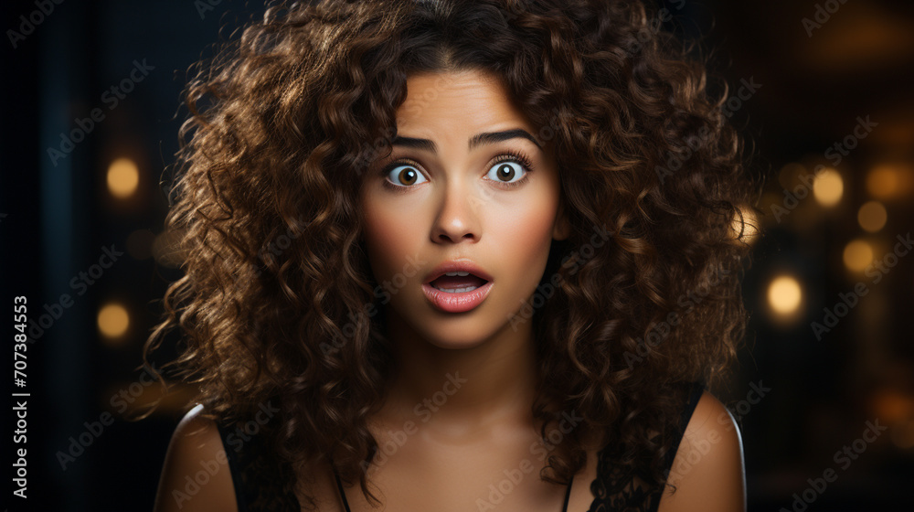 Fototapeta premium Portrait of a curly-haired, stunned girl