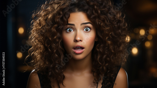 Portrait of a curly-haired, stunned girl