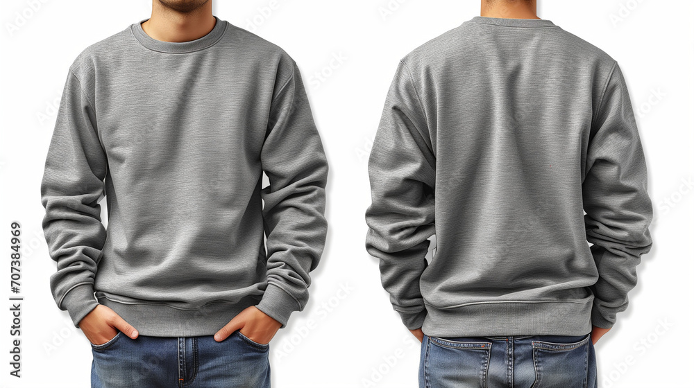 Front and Back of an Editable male grey Hoodie. Generative AI Front and Back of an Editable male grey Hoodie. Generative AI