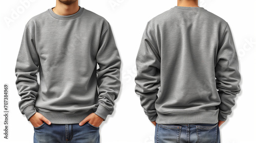 Front and Back of an Editable male grey Hoodie. Generative AI