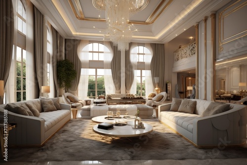Interior design of living room in luxury home. architecture design with elegant luxury style. modern house. Modern. Cozy apartment. Home decor. Contemporary Vision and Architechture. © Alla