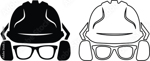 Protection glasses and helmet icon in flat, line set isolated on transparent background Safety for Worker, builder, personal protect. Construction, labor and engineering symbols. vector for apps, web