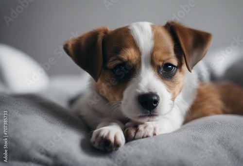 Serious jack russell dog terrier puppy looking carefully Little adorable doggy with funny fur