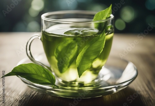 Green tea in transparent cup