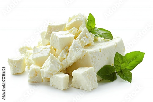 Delicious feta cheese on a white background