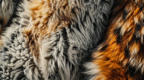  a close up of the fur of a fur - like animal that is brown, black, gray and white with a black stripe on the side of the fur. photo