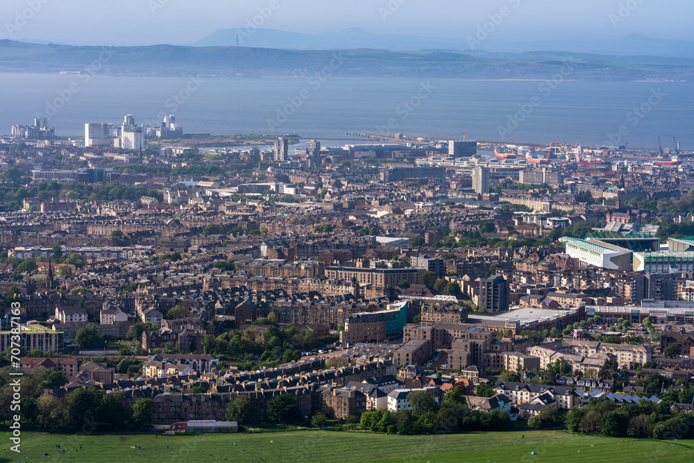 East Edinburgh city view with the sea in the distance