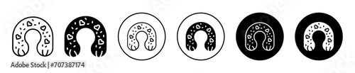 nursing pillow icon. newborn baby child or kid breastfeeding nursing pillow to support head rest while sleep in bedtime logo vector set. soft round neck cushion pad for trip or breastfeeding pillow 