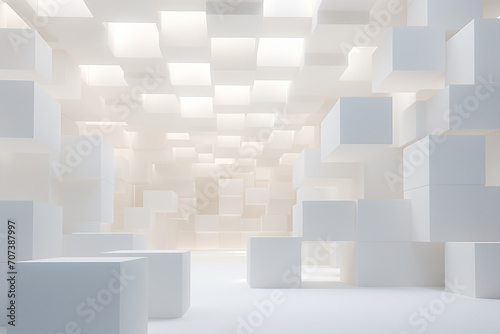 A luminous landscape of white cubes casting soft shadows, embodying a clean and minimalist design