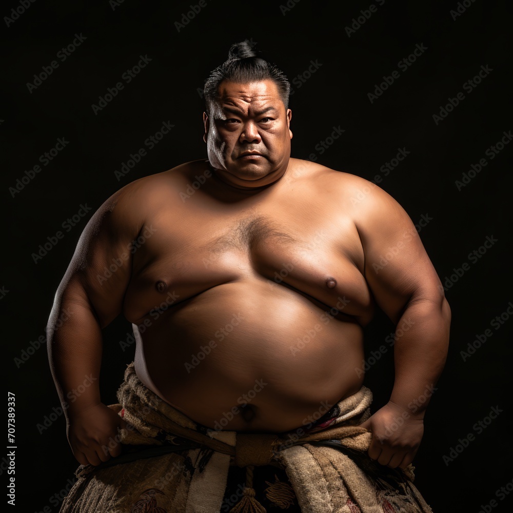 Japanese sumo wrestler in concentrated position
