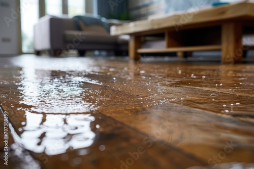 Laminated surface damaged by water on the floor