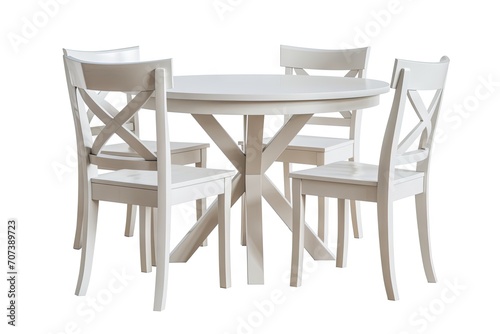 Modern designer dining table with four chairs isolated on white background