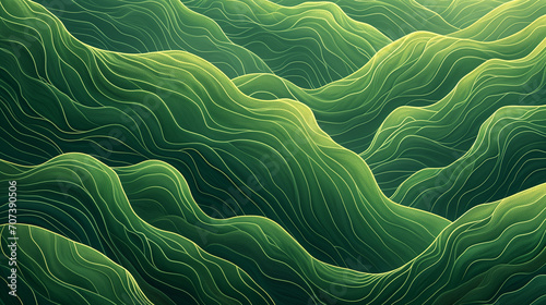 Abstract Green Waves Illustration Depicting Rolling Hills or Calm Ocean