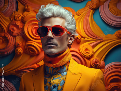 moda original creativa colorida Elegancia Retro Futurista hombre 