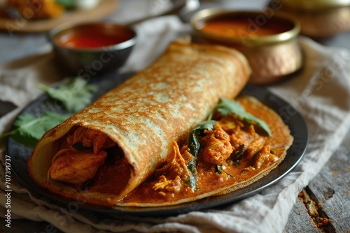 South Indian non veg dish chicken curry dosa photo