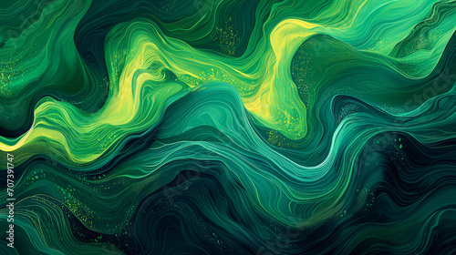 Abstract Green and Yellow Swirling Patterns Resembling Marble or Liquid Art