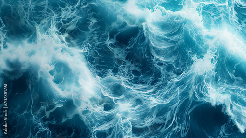 Aerial View of Turbulent Ocean Waves Creating Foam Patterns