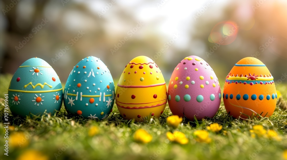 Rows of colorful Easter eggs lined up. Rows of colorful Easter eggs lined up.