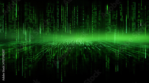 Green binary code background on computer screen
