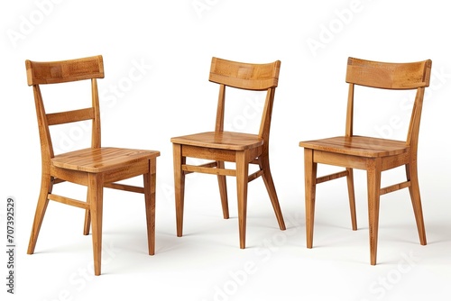 Various furniture items including a solitary wooden chair photographed in different positions against a white background