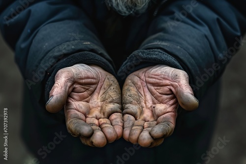 Poor man empty hands begging for help © Dina
