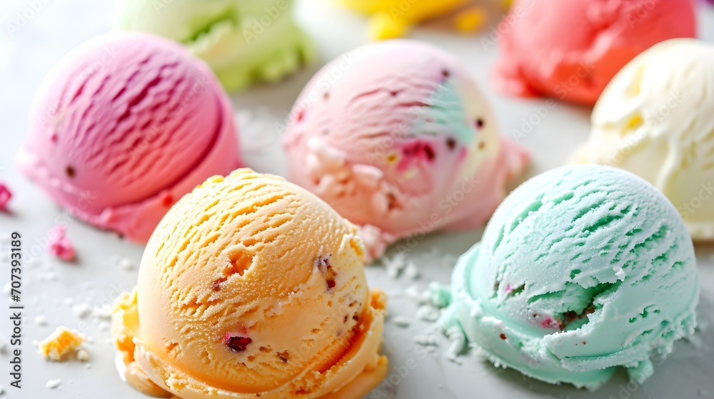 Colorful Varietal Scoops Of Ice Cream. (Generative AI). Colorful Varietal Scoops Of Ice Cream. (Generative AI).