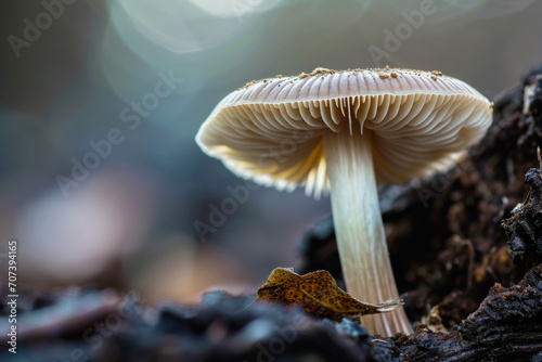 Mushroom in the forest. Background with selective focus and copy space