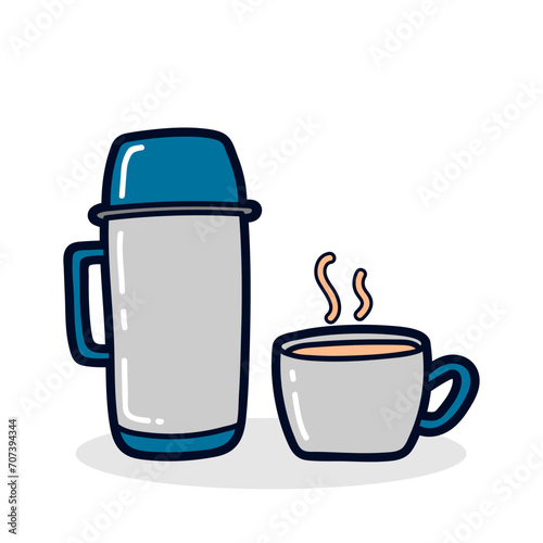 Hand drawn Coffee cup and thermos doodle icon, vector illustration