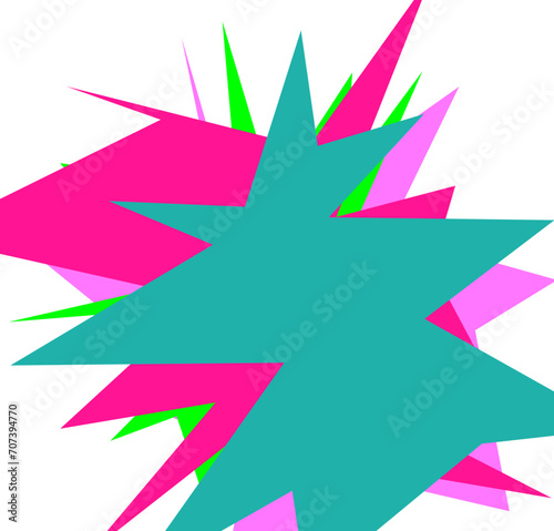 An abstract transparent cut out neon star burst shape design element.