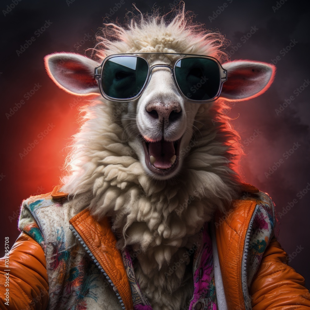 sheep portrait with sunglasses, Funny animals in a group together looking at the camera, wearing clothes, having fun together, taking a selfie, An unusual moment full of fun fashion consciousness. sheep portrait with sunglasses, Funny animals in a group together looking at the camera, wearing clothes, having fun together, taking a selfie, An unusual moment full of fun fashion consciousness.