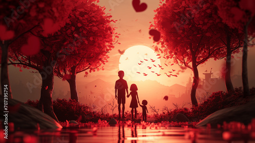 Cute family, concept playlist style, 3D illusion, digital manipulation, creative commons attribute, maroon color, poet core, storybook style, © gabriele