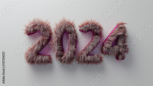 Cute number  2024  as fur shape  short hair  white background  concept playlist style  3D illusion  digital manipulation  creative commons attribute  maroon color  poet core  storybook style
