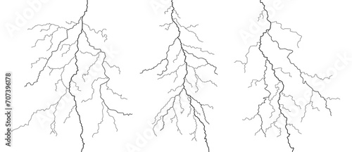 Illustration of lightning, electric discharge. Attribute of thunderstorm, thunder and rain. Natural phenomenon, a bright flash of light in the sky.