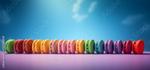 colorful macarons on sunny sky background photo