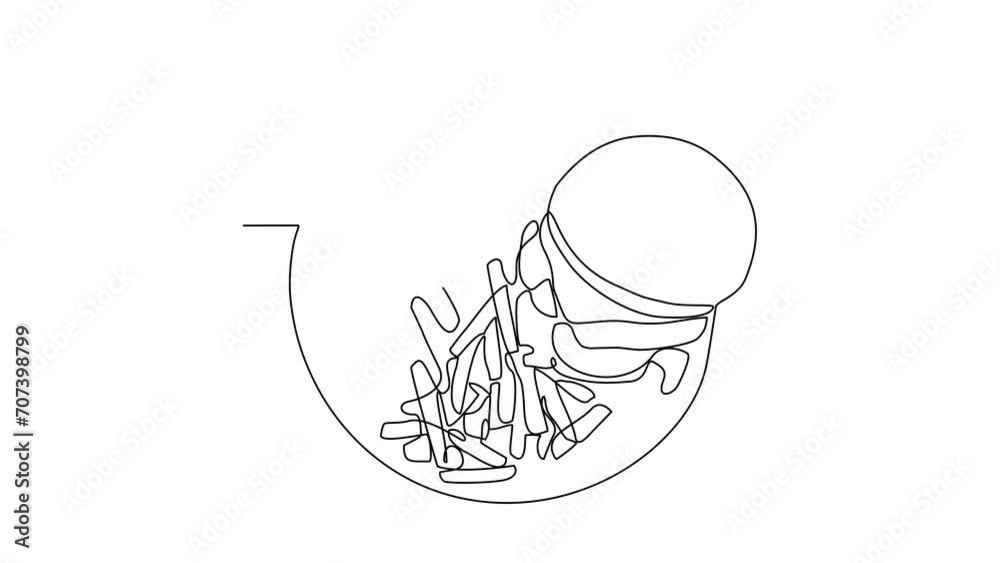 Animated self drawing of food for dinner is available on the table in the restaurant video illustration. Video design with Minimalist black linear concept. Food themes for your business asset.