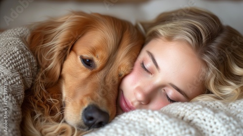 Woman and Dog Cuddling Together