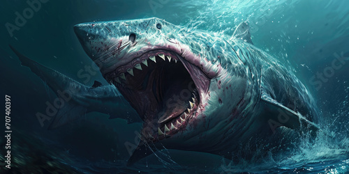 shark mouth underwater with teeth, generative AI