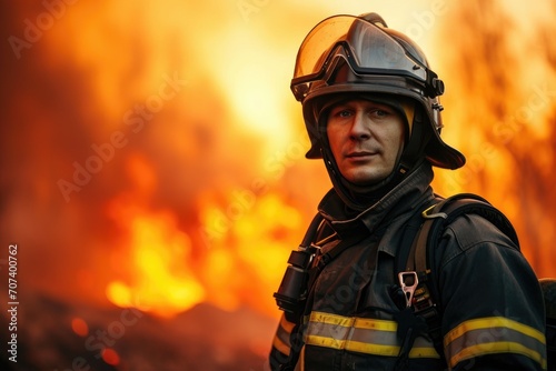 Heroic firefighter in uniform with helmet and equipment © furyon