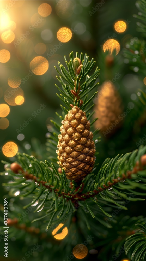 Close Up of Pine Cone on Tree
