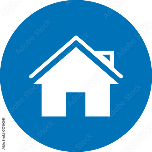 Home/ House icon. Location blue icon. Icon inside circle