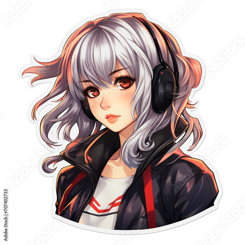 a cartoon of a woman with headphones
