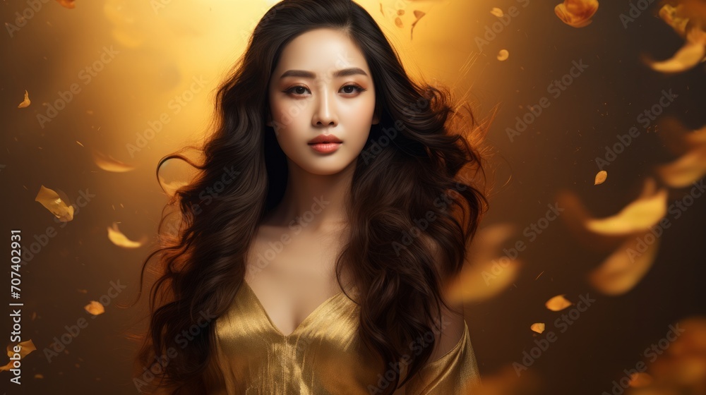 Fashion Woman in Luxury Golden Dress. Neural network AI generated art Fashion Woman in Luxury Golden Dress. Neural network AI generated art