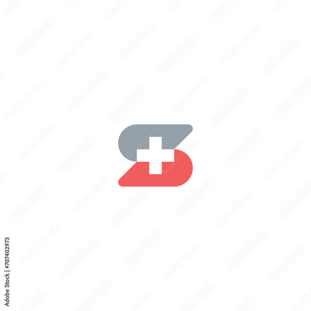 S letter initial logo with medical cross icon incorporated. S letter initial logo with medical cross icon incorporated.