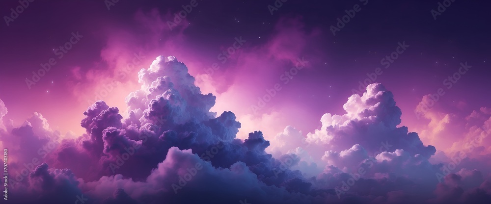 Mystical clouds background wallpaper in Purple gradient colors, web banner