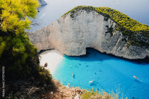 navagio beach with the famous wrecked ship in Zante, Greece