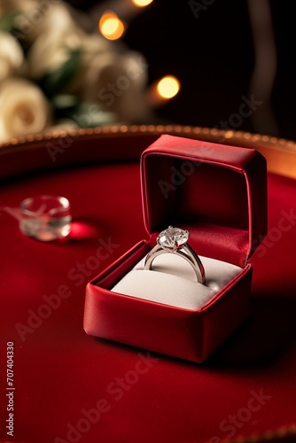 Diamond Ring on Red Romantic Red. Bokeh background © wojciechkic.com