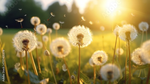 Dandelion In Field At Sunset. Neural network AI generated art Neural network AI generated art
