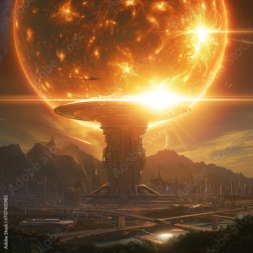futuristic megastructure involve the sun for transfer the energy to earth, realistic