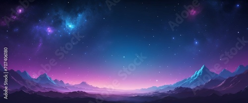 Mystical space and stars background wallpaper in Blue and Purple gradient colors, web banner