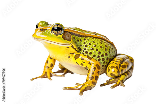 a green and yellow frog with black spots photo